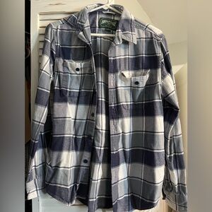Navy and Gray Plaid Button-Up Shirt Jacket